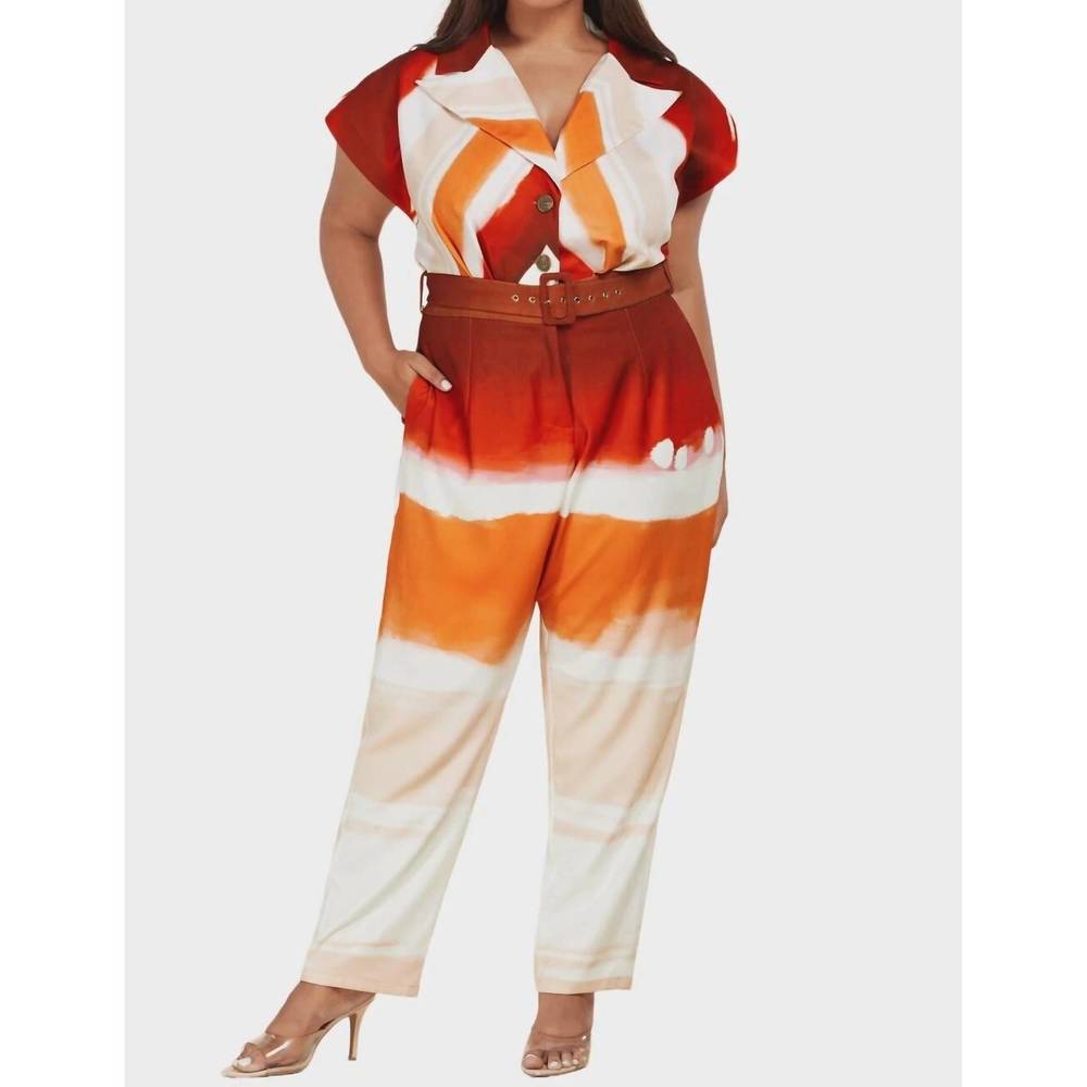 NEW LATISTE ombre button down jumpsuits in rust